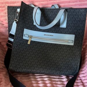 Michael Kors Black Tote with Light Blue Trim and Strap